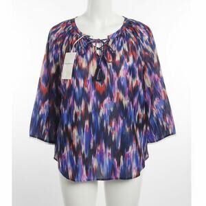 Tommy Bahama Iridescent Cotton Silk Ikat Sheer Peasant Top Blue Purple Small